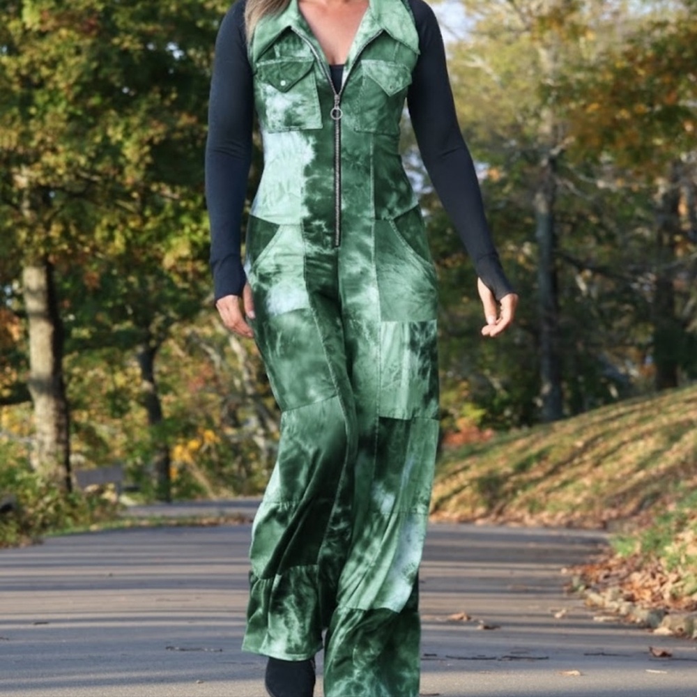 Green Tie-Dye Utility Jumpsuit